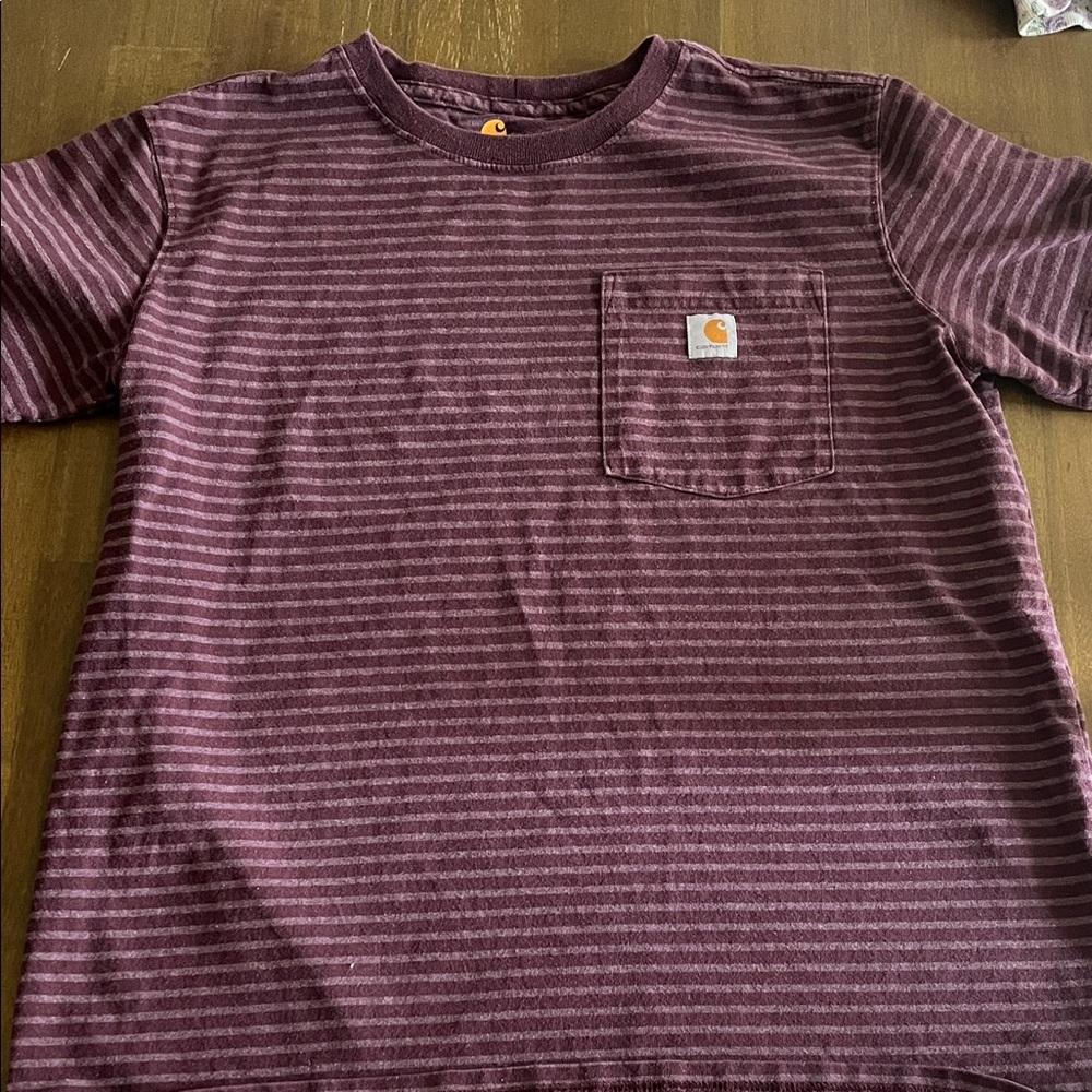 Carhartt Maroon Striped Pocket Tee large - Picture 1 of 4